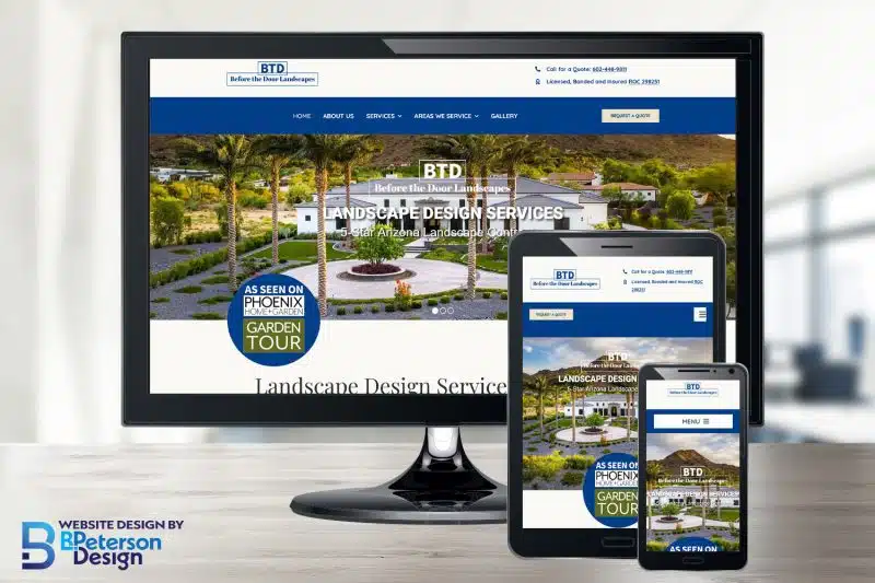 Before the Door Landscapes Website displayed on a computer, tablet, and phone