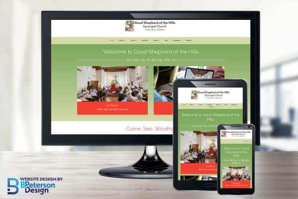 Good Shepherd of the Hills new website shown on responsive platforms