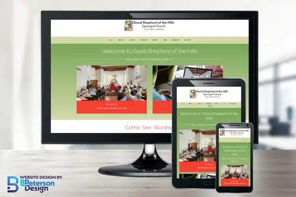 Good Shepherd of the Hills new website shown on responsive platforms