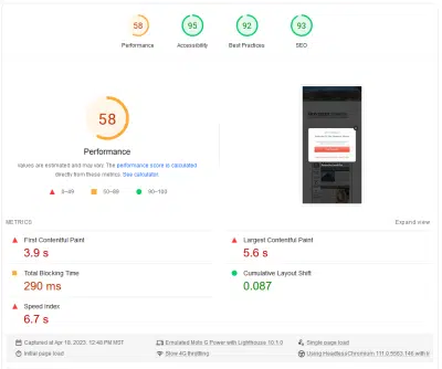 Google PageSpeed Score of the Montrose Mirror website before we redesigned and took it over