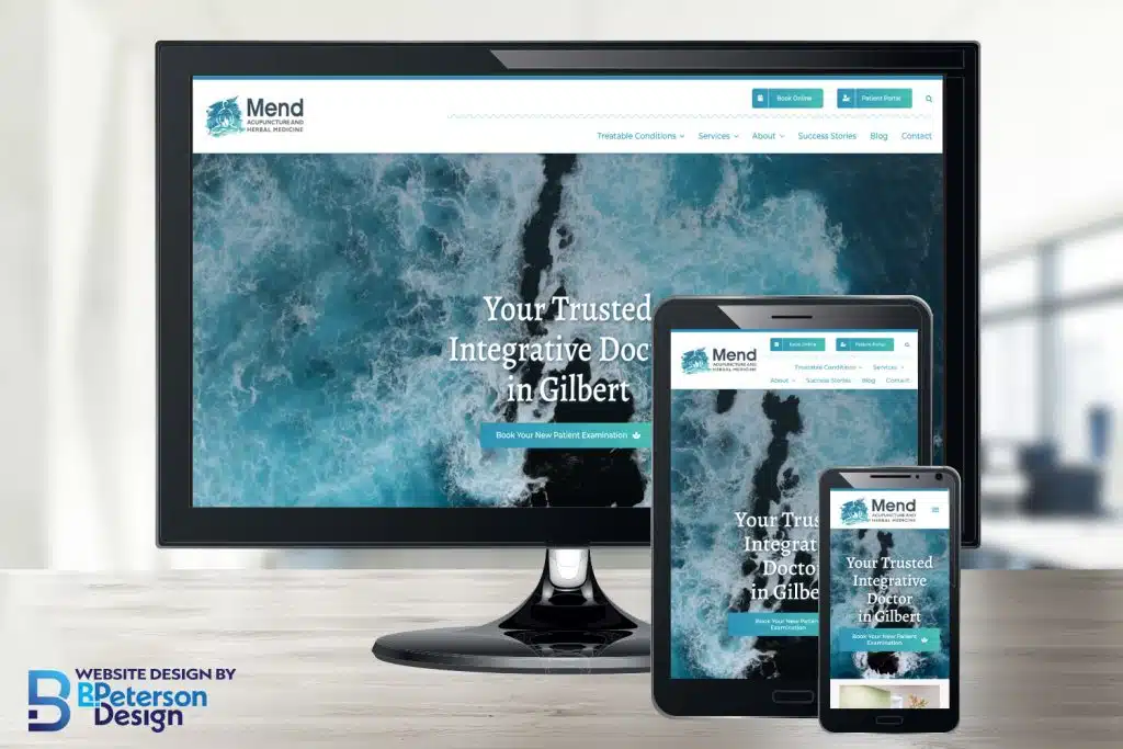 Website redesign for Mend Acupuncture shown on different devices