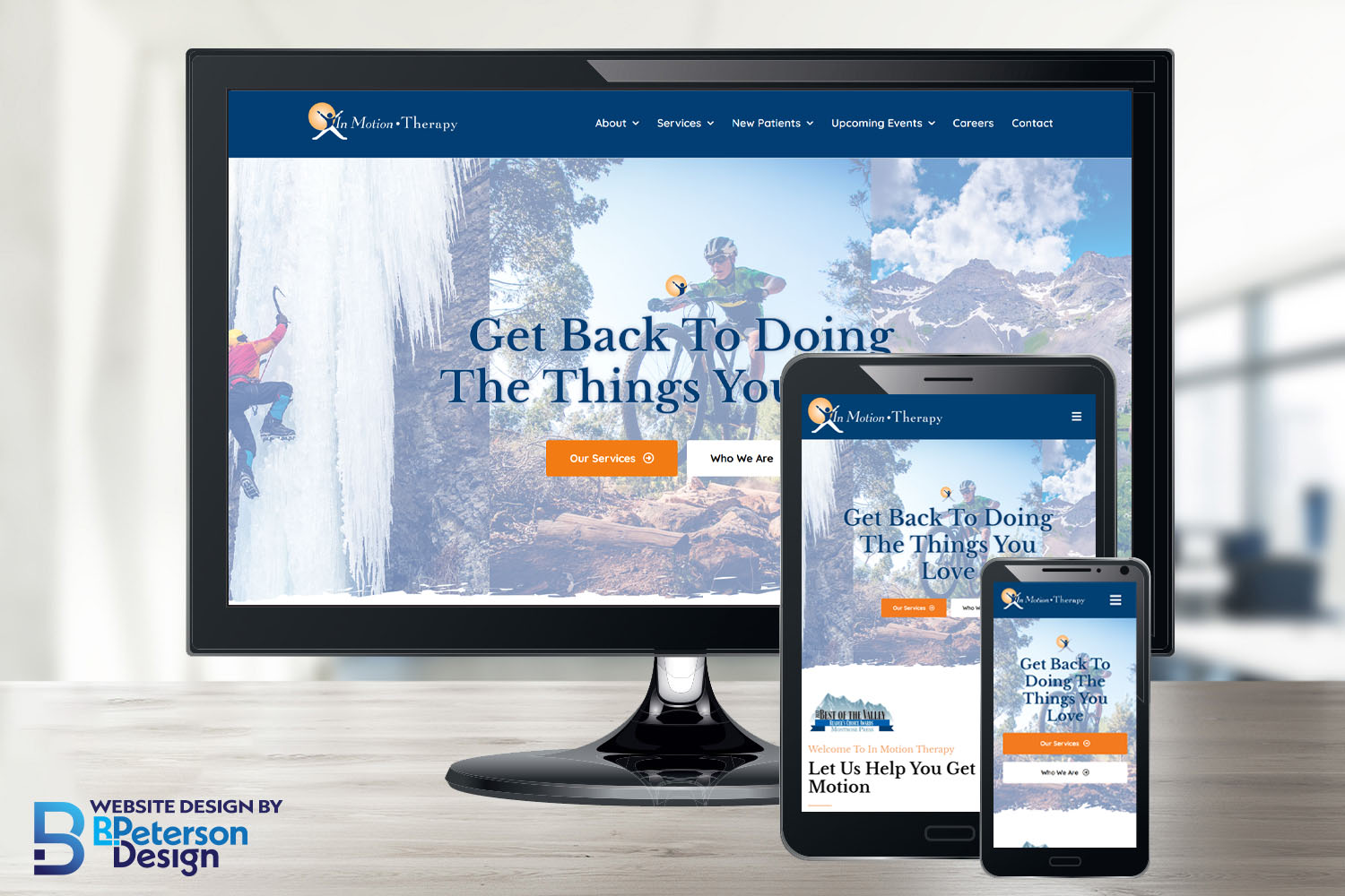 In Motion Therapy's website shown on responsive platforms