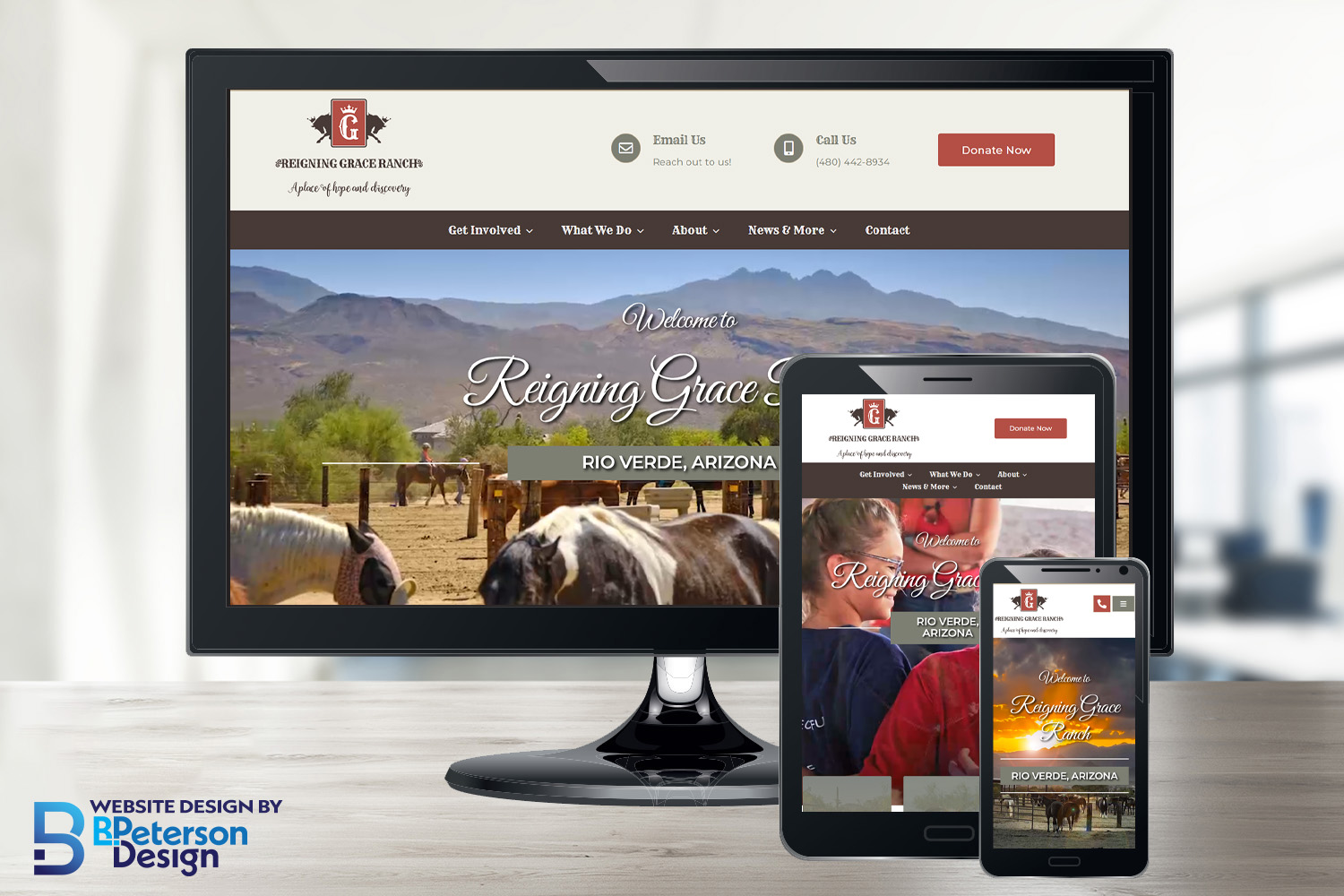 Reigning Grace Ranch's website shown on different devices showing it's responsive