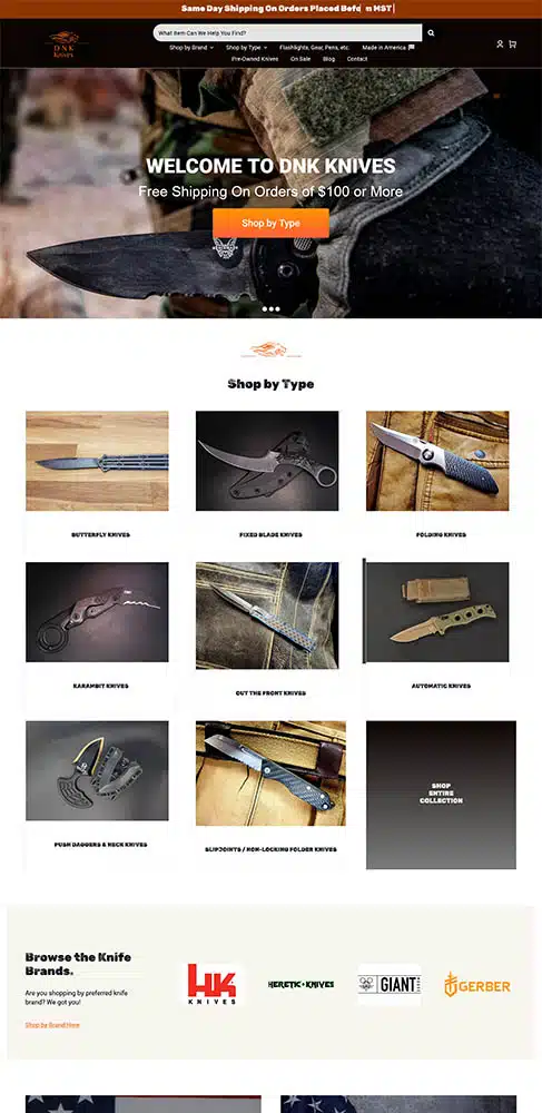 Screenshot of DNK Knives's homepage